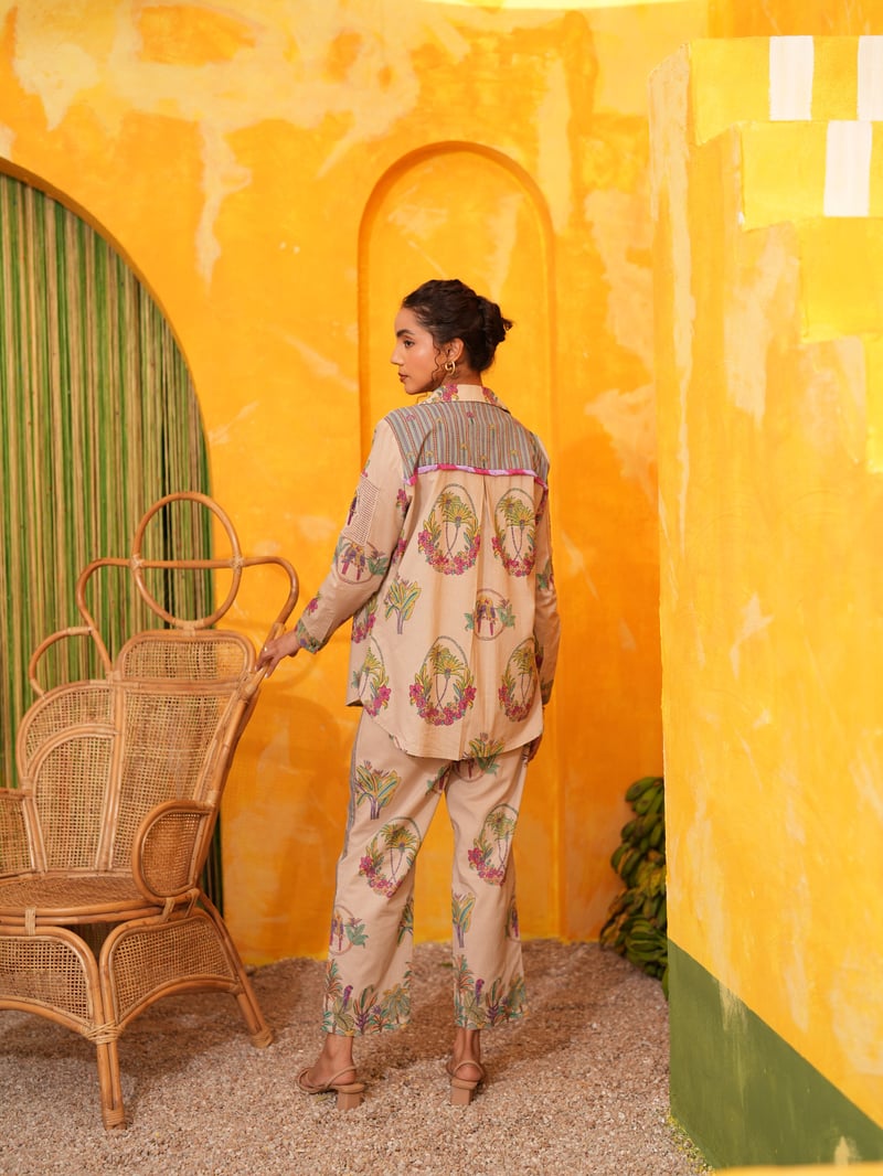 Dusty Lilac Tropical Printed Shirt and Pant Co-ord Set