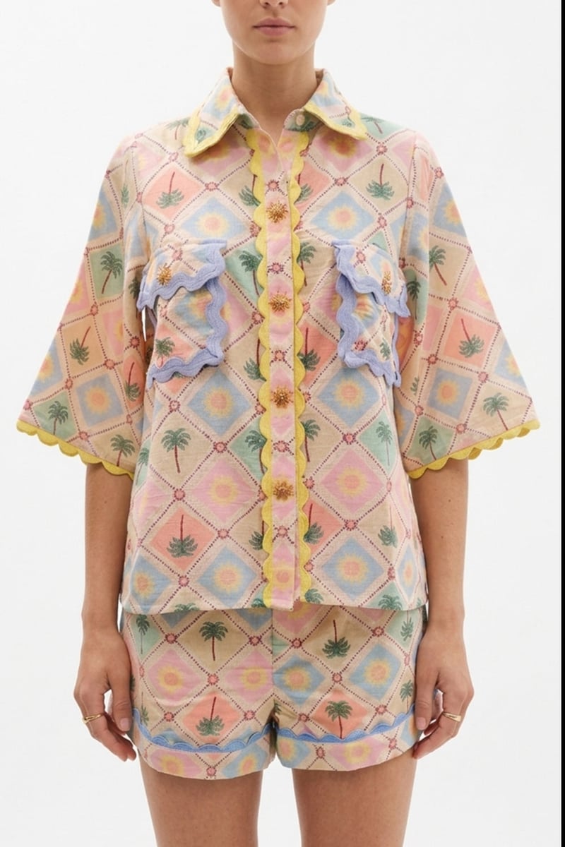 Pastel Printed Linen Shirt and Shorts Co-ord Set
