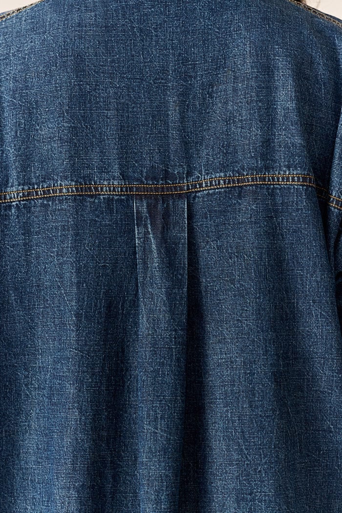 Blue Denim Relaxed Shirt Dress with Pockets
