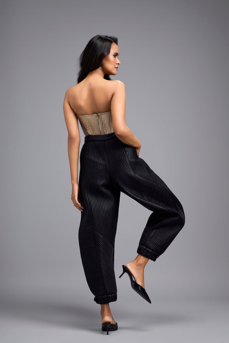 Black High-Rise Quilted Tapered Trousers