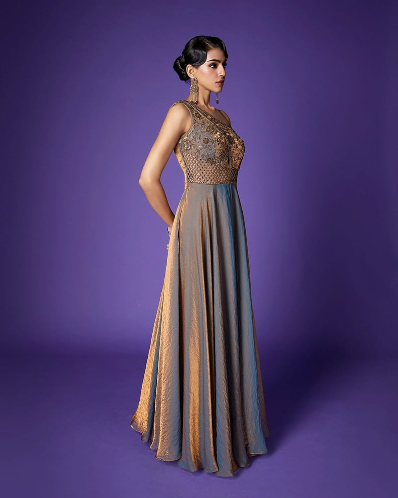 Twilight Dusk One-Shoulder Shimmer Maxi Gown