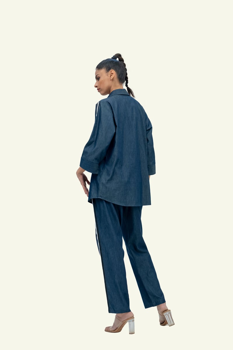 Blue Denim Cotton Shirt with Embroidery