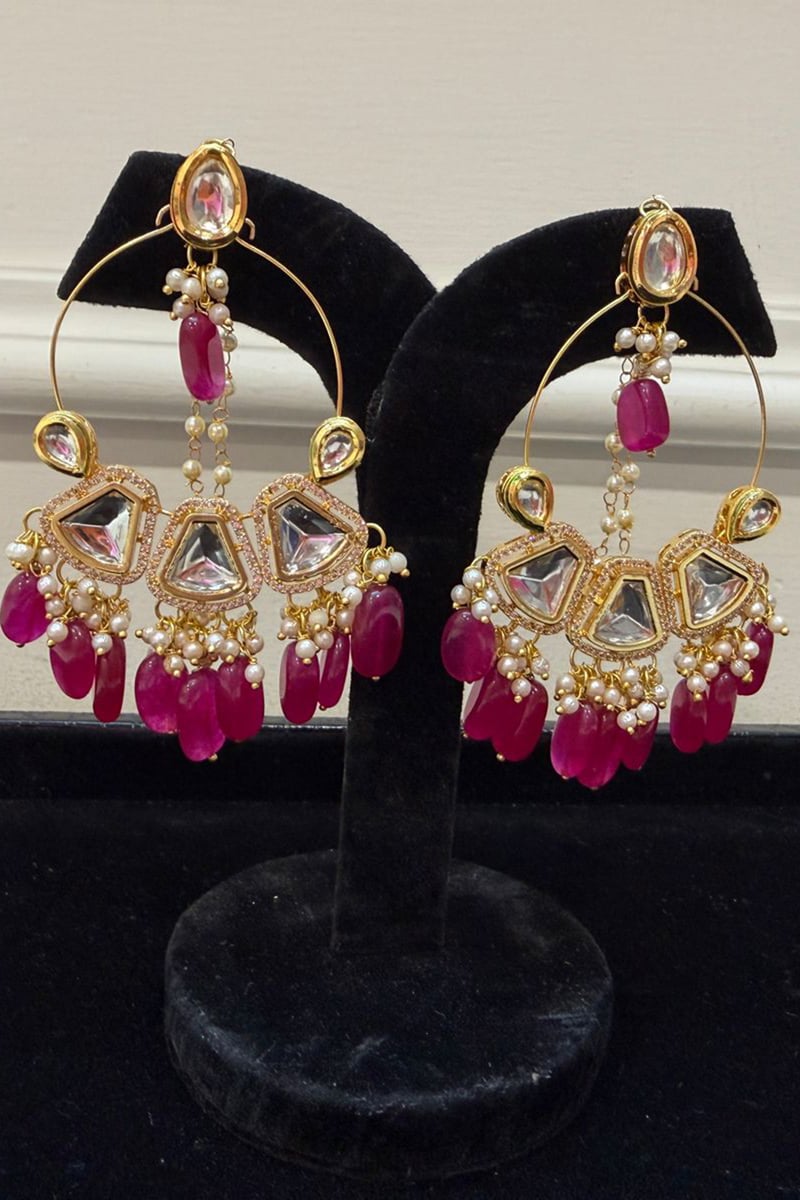 Gulabi Kundan & Ruby Drop Chandbalis