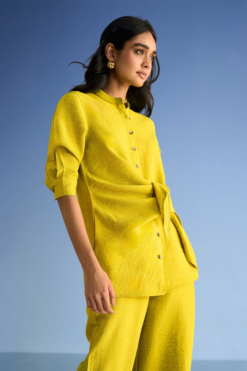 Chartreuse Linen-Blend Relaxed Fit Pleated Cuff Trousers