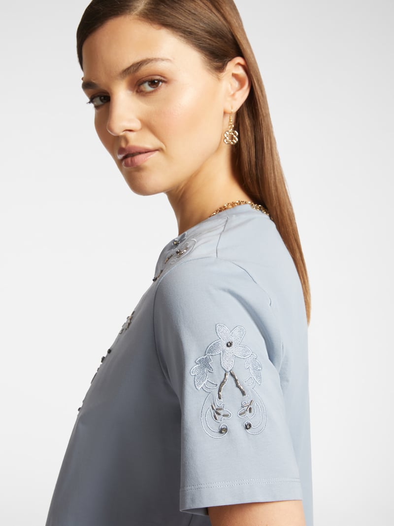 Baby Blue Embroidered Cotton Jersey T-shirt
