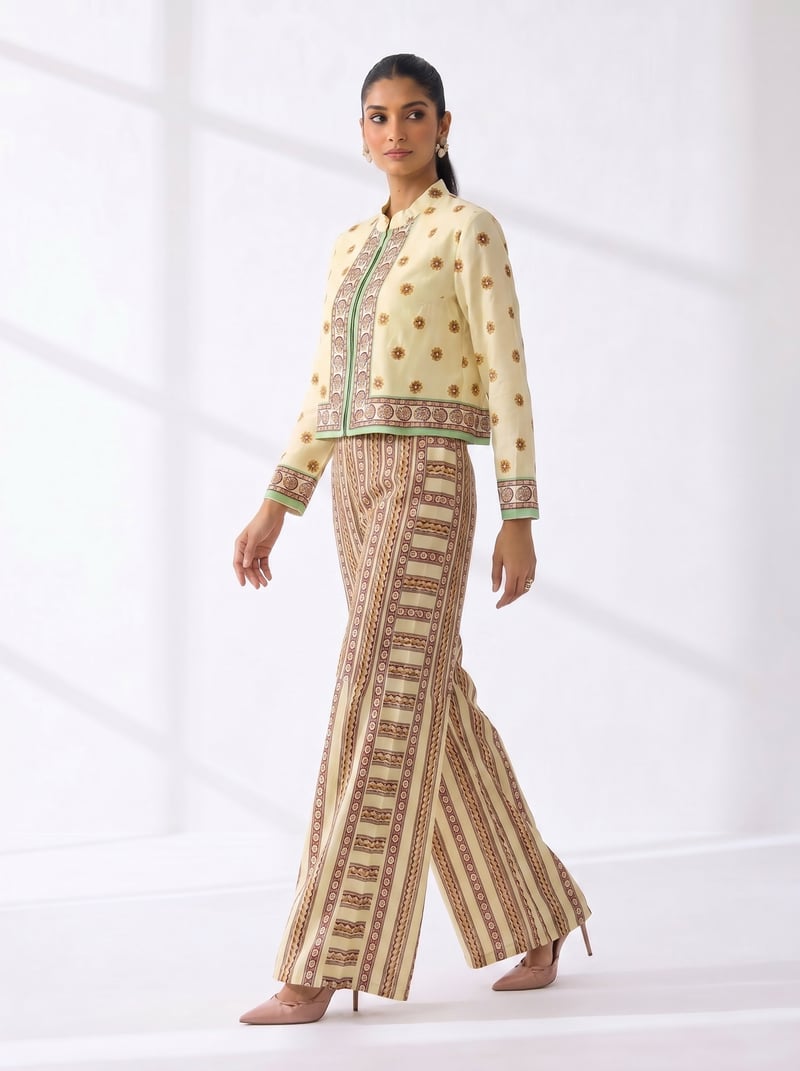 Off-White Printed Jacket and Wide-Leg Jumpsuit Set