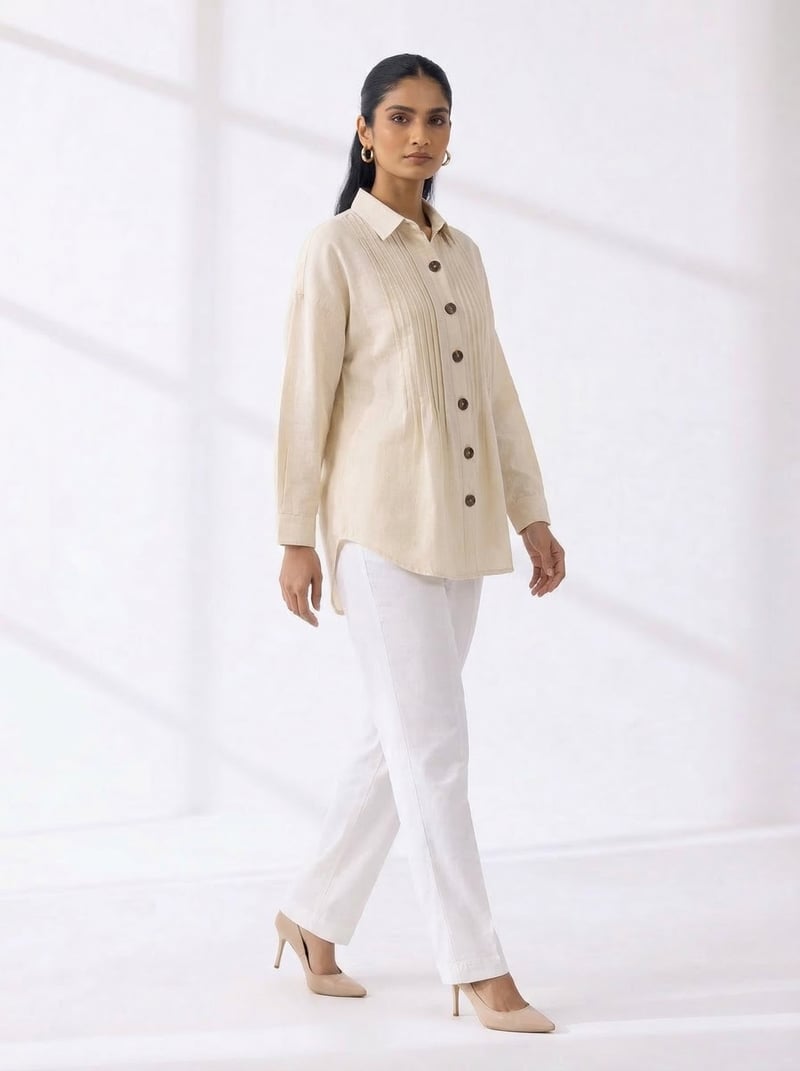 Ivory Longline Button-Down Shirt with Graphic Back Detail