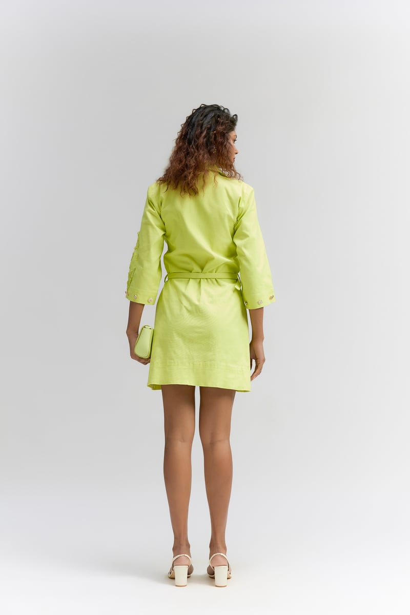 Green Denim Embroidered Blazer Dress