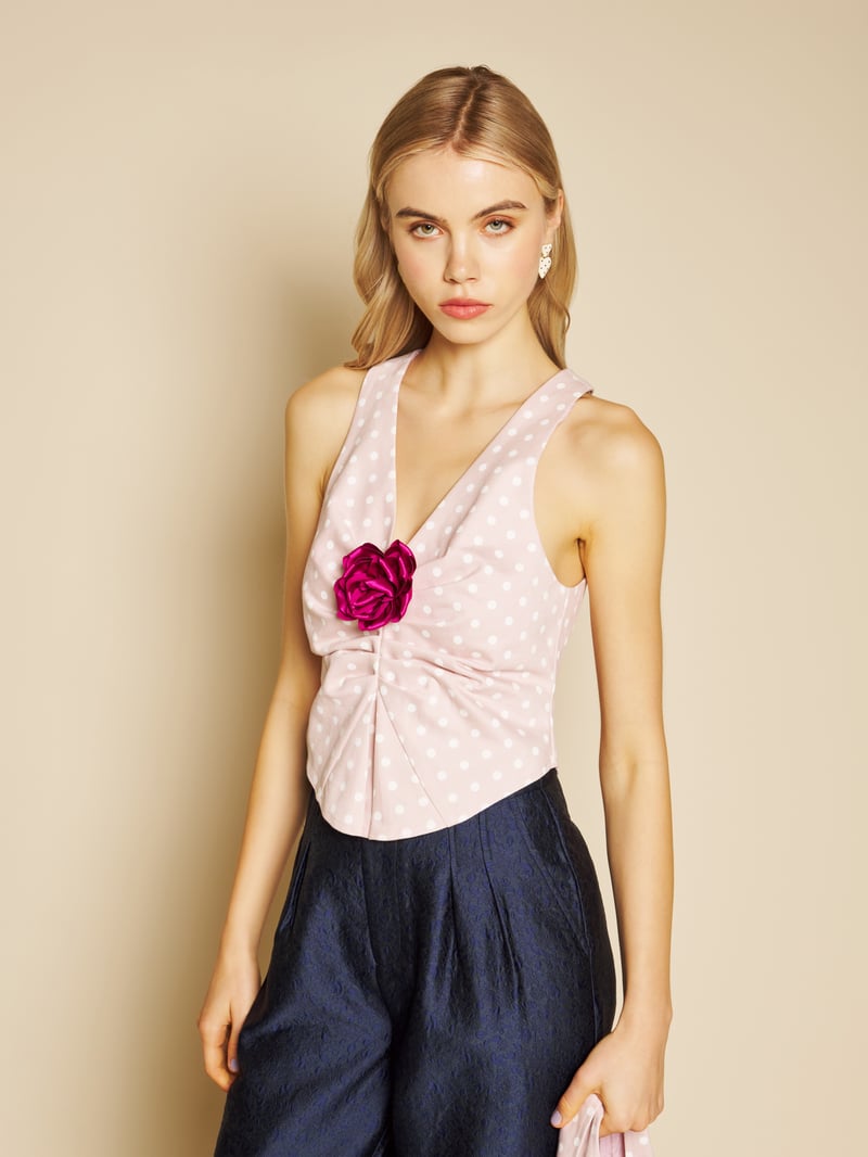 Pink Polka Dot Halter Top with Satin Rosette