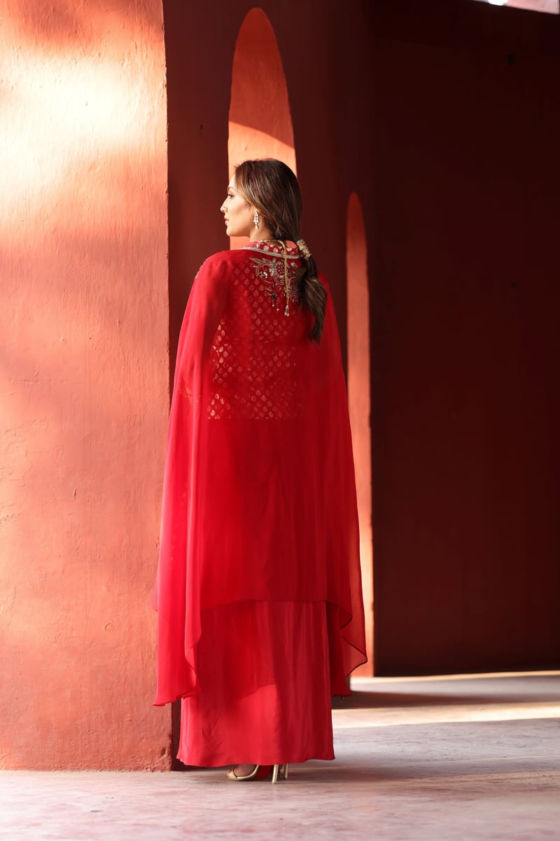 Red Chanderi Dhoti Set