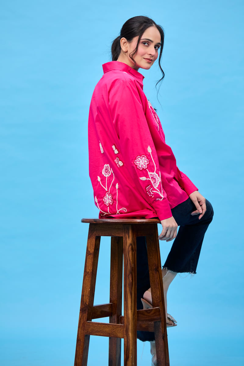 Rani Pink abstract floral shirt