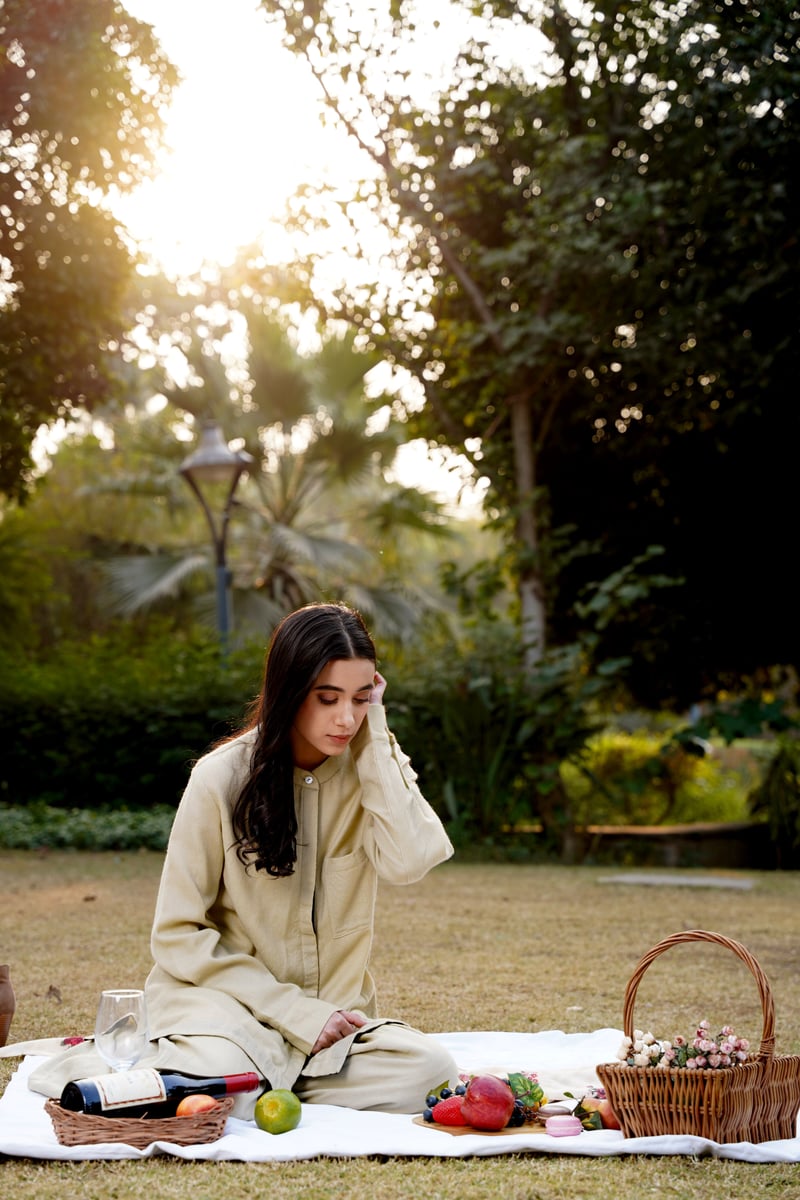 Beige Merino Wool Kurta and Trouser Co-ord Set