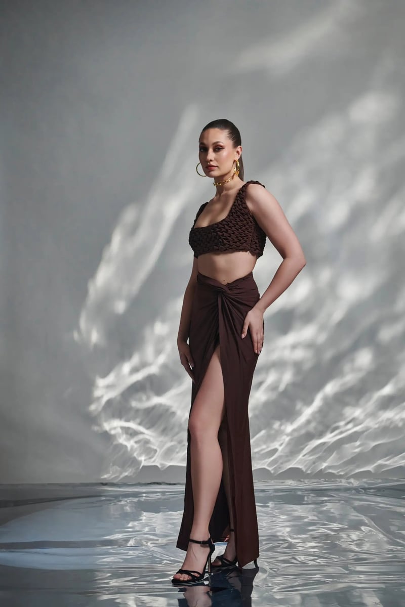 Brown Smocked Square Neck Crop Top
