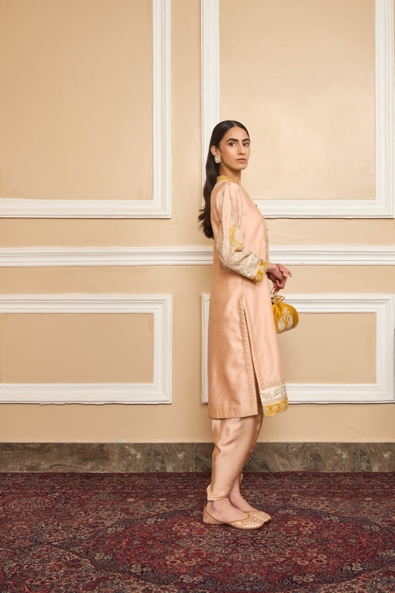 Rose Pink Embroidered Straight Kurta Set with Dhoti