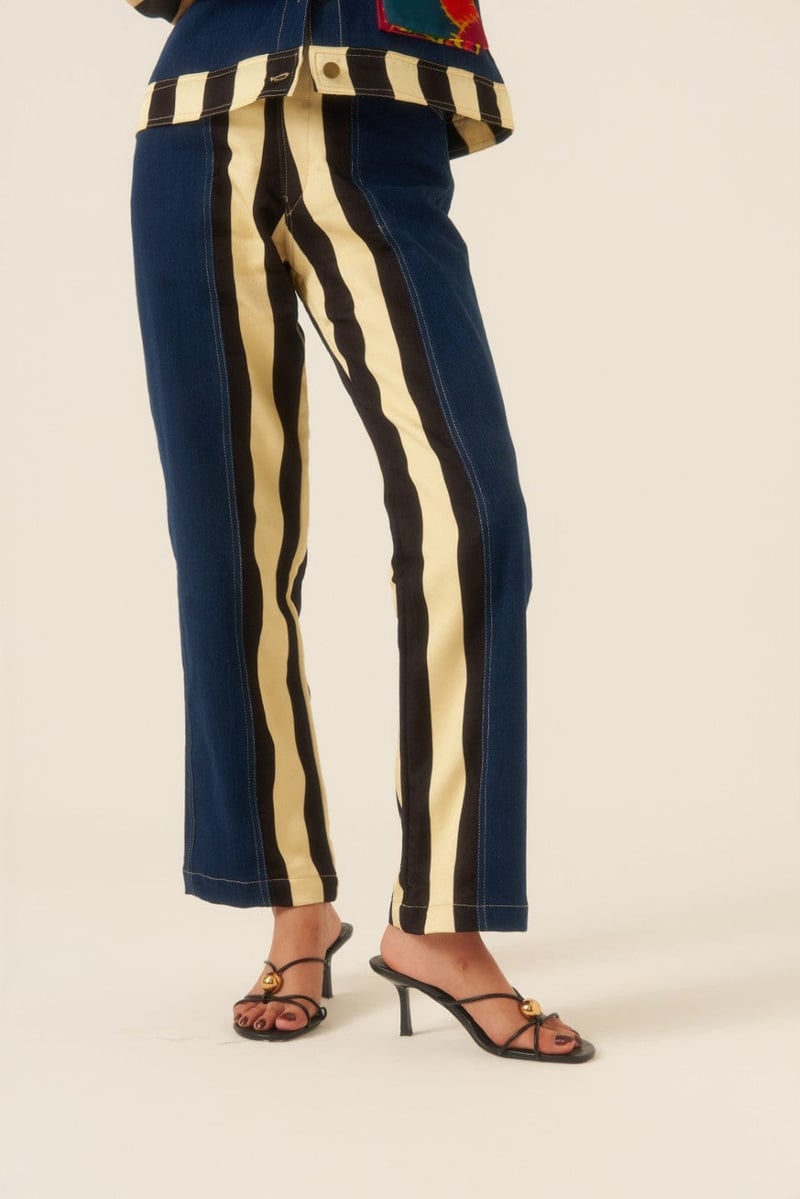 Multicolor Patchwork Denim Jacket with Striped Sleeves