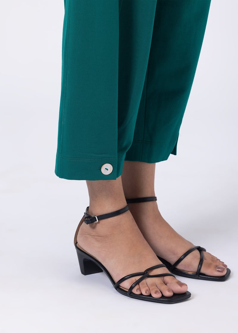 Pine Green High-Rise Barrel-Leg Trousers