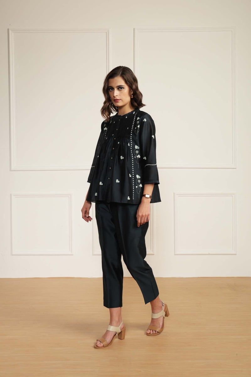 Indigo Silk Chanderi Shirt and Straight Pant Co-ord Set