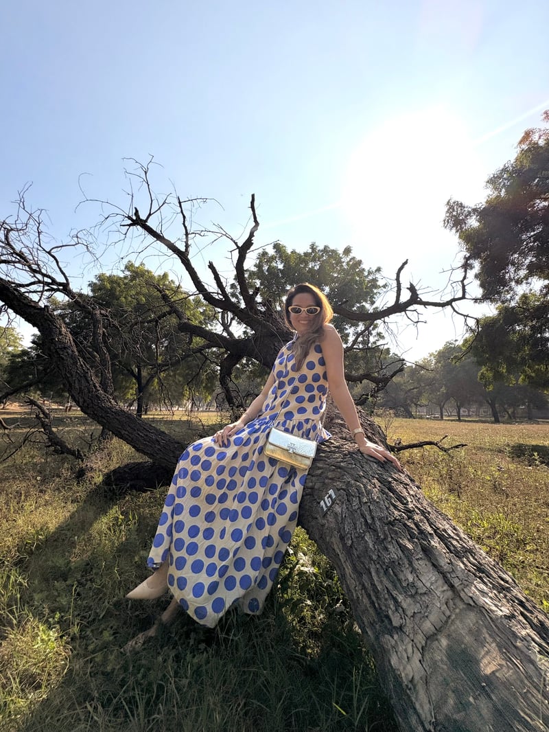 White Cobalt Polka Dot Cotton Maxi Dress