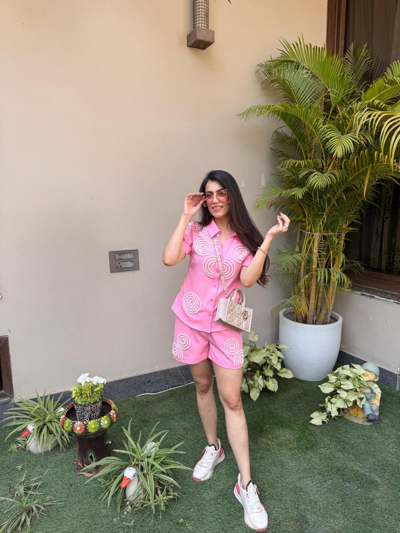 Pink Beaded Shirt and Shorts Co-ord Set
