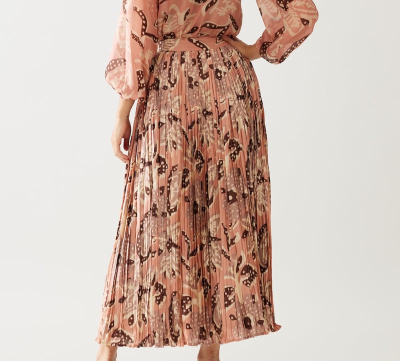 Peach And Cream Floral Crinkled Skirt