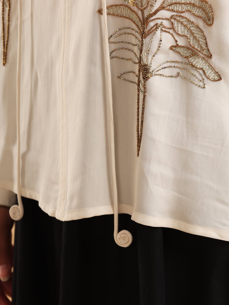 Off-White Embellished Georgette Shirt-Style Top
