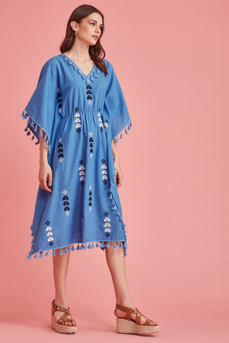 Embroidered Tassel Trimmed Kaftan