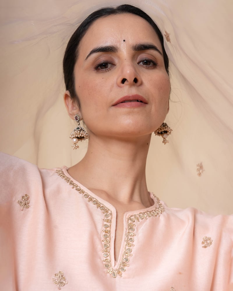 Light Salmon Marori Work Chanderi Suit Set