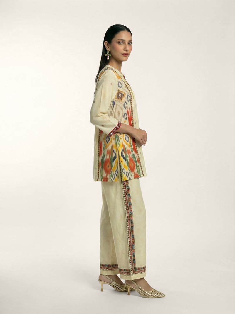 Off-White Printed Kurta and Wide-Leg Pants Co-ord Set