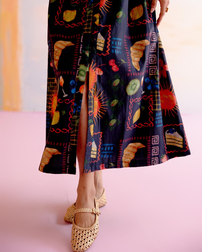Multicolor Aloha Print Sleeveless Button-Front Midi Dress