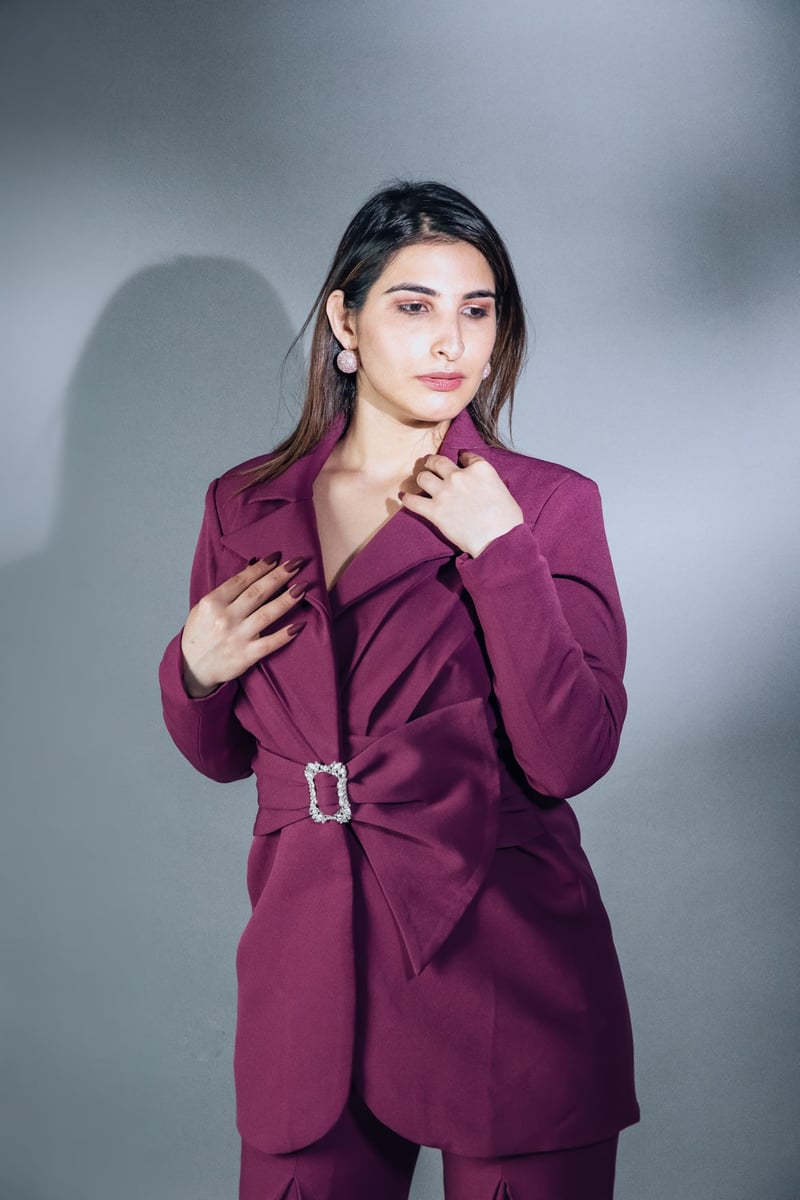 Purple Wrap Blazer and Wide-Leg Trouser Co-ord Set