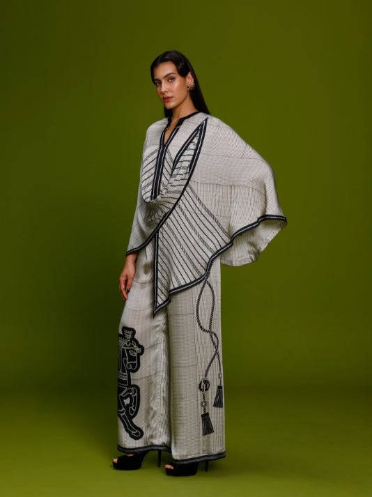 Ivory Cupro Satin Graphic Print Co-ord Set