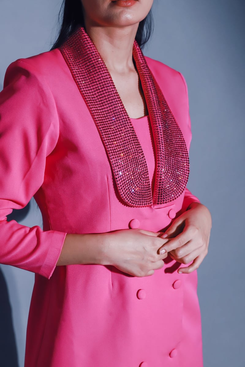 Fuschia Embellished Lapel Blazer Mini Dress