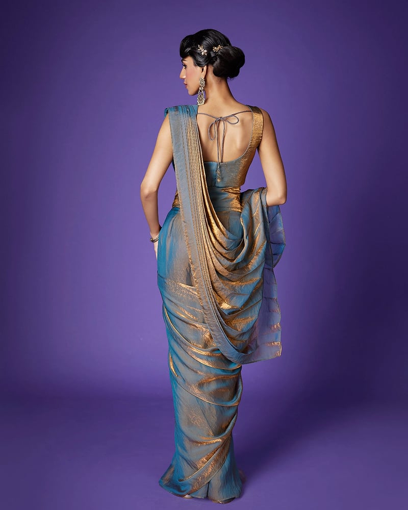 Twilight Dusk Shimmer Tissue Saree with Corset Belt
