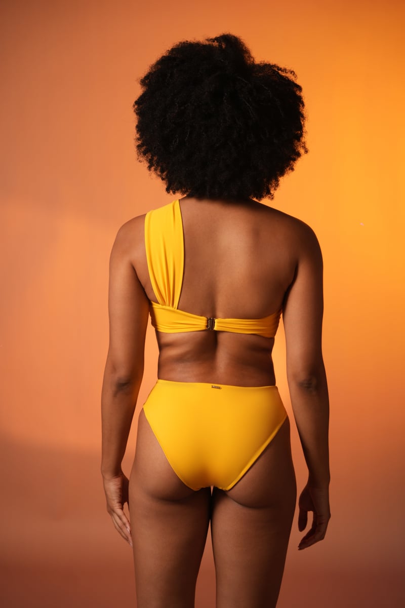 Lemon One-Shoulder Ruched Bikini Set