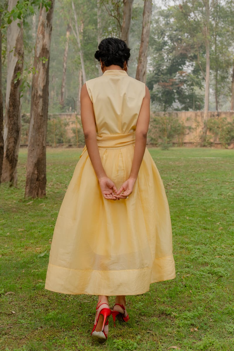 Butter Yellow Dress and Organza Skirt Co-ord Set
