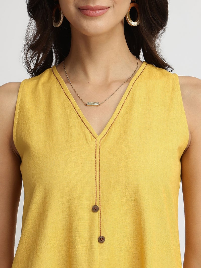 Yellow & Rust Colorblock A-Line Maxi Dress