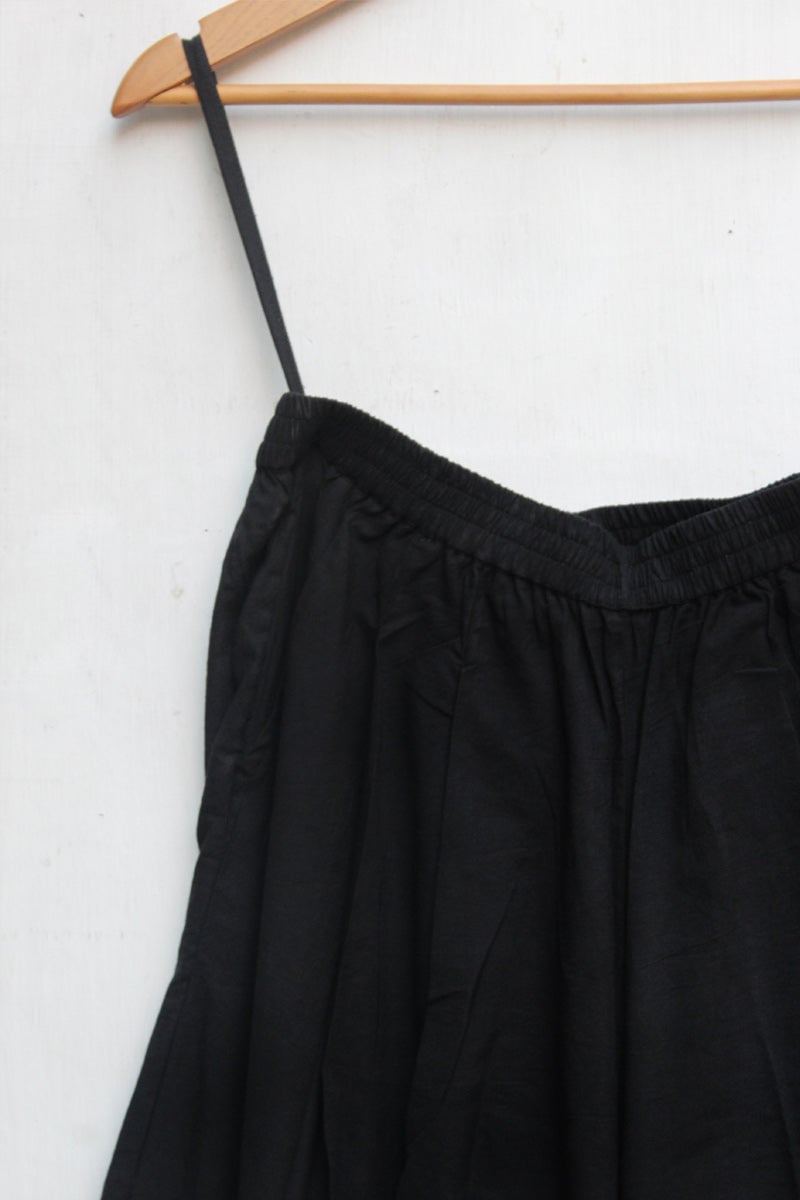 Black Cotton Culottes with Elasticated Waist and Pockets