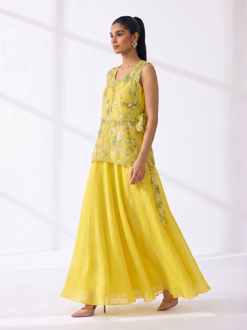 Yellow Bustier and Flared Maxi Skirt Co-ord Set