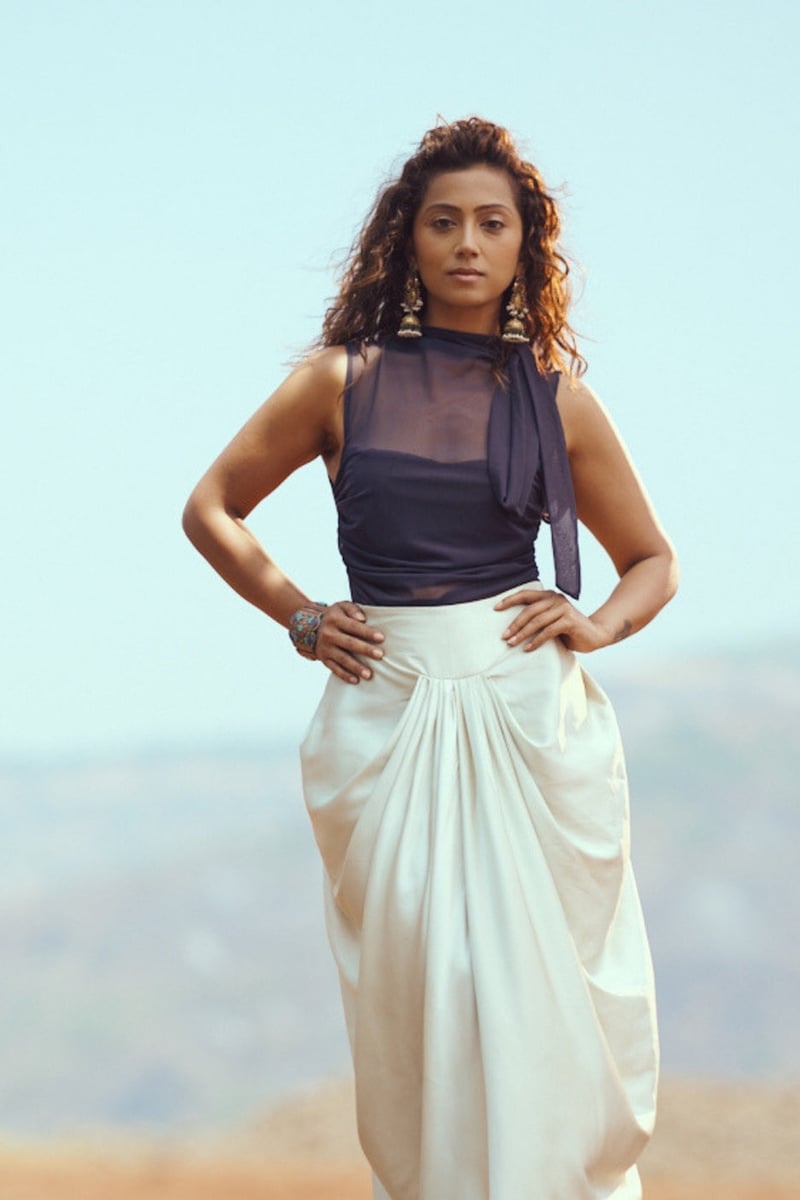 Mint Green Satin Draped Pleated Maxi Skirt