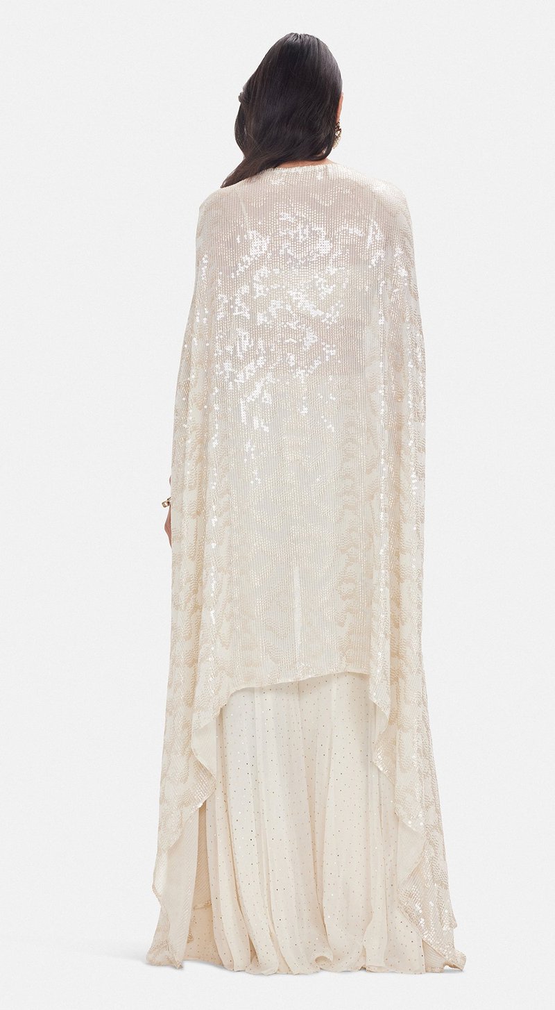 Ivory Sequin Cape, Bustier and Sharara Co-ord Set