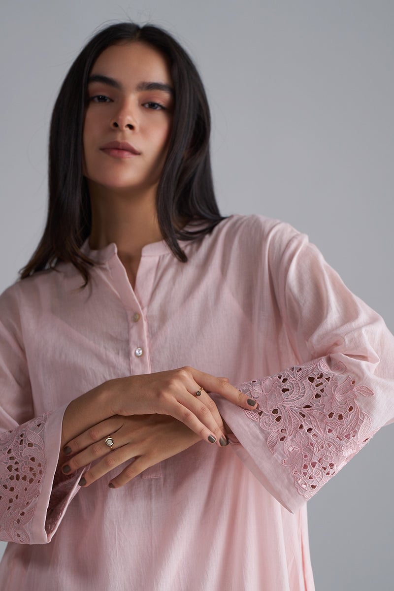 Crystal Pink Chikankari Kurta and Pants Co-ord Set