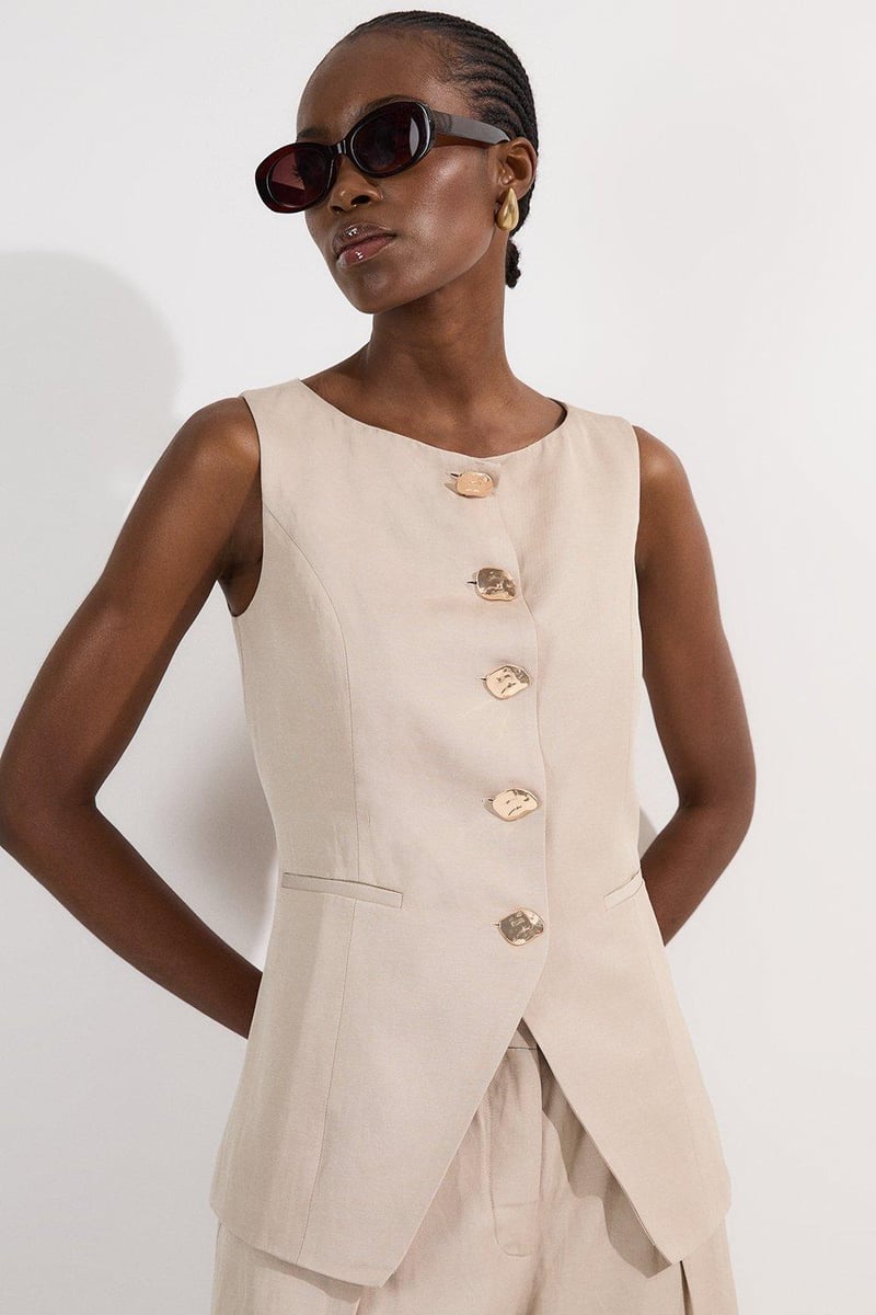 Champagne Tailored Slim-Fit Statement Button Waistcoat