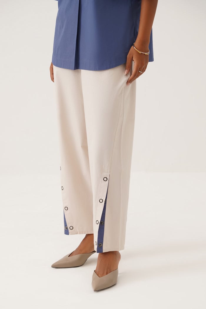 Blue and White Colorblocked Shirt and Pants Co-ord Set
