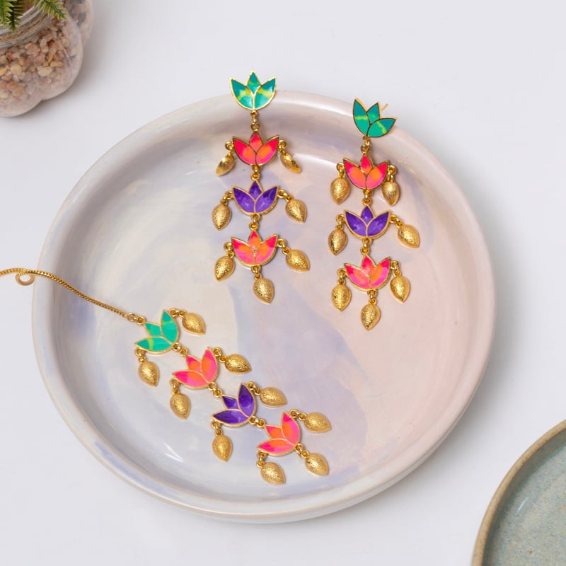 Mystic Lotus Earring Mangtika Set