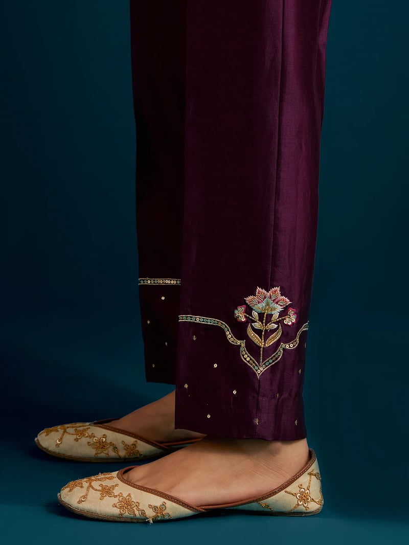 Purple Embroidered Yoke Kurta and Pant Set