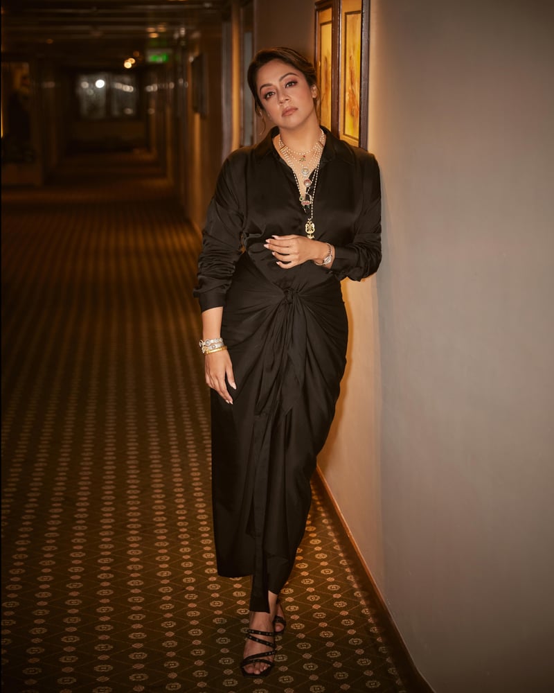 Black Satin Shirt and Sarong Skirt Co-ord Set — NOURIA