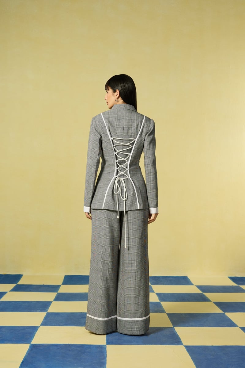 Grey and White Checked 3-Piece Co-ord Set