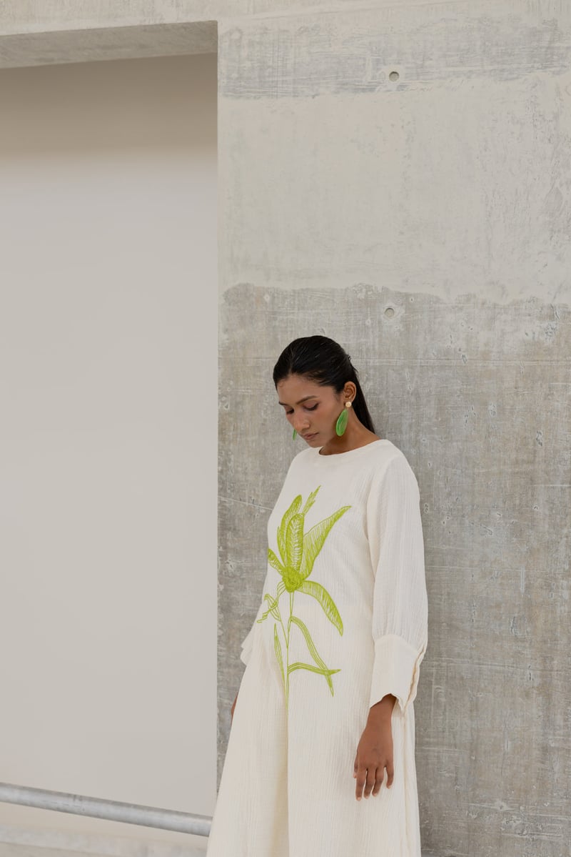White Cotton Embroidered Kurta Set with Pants