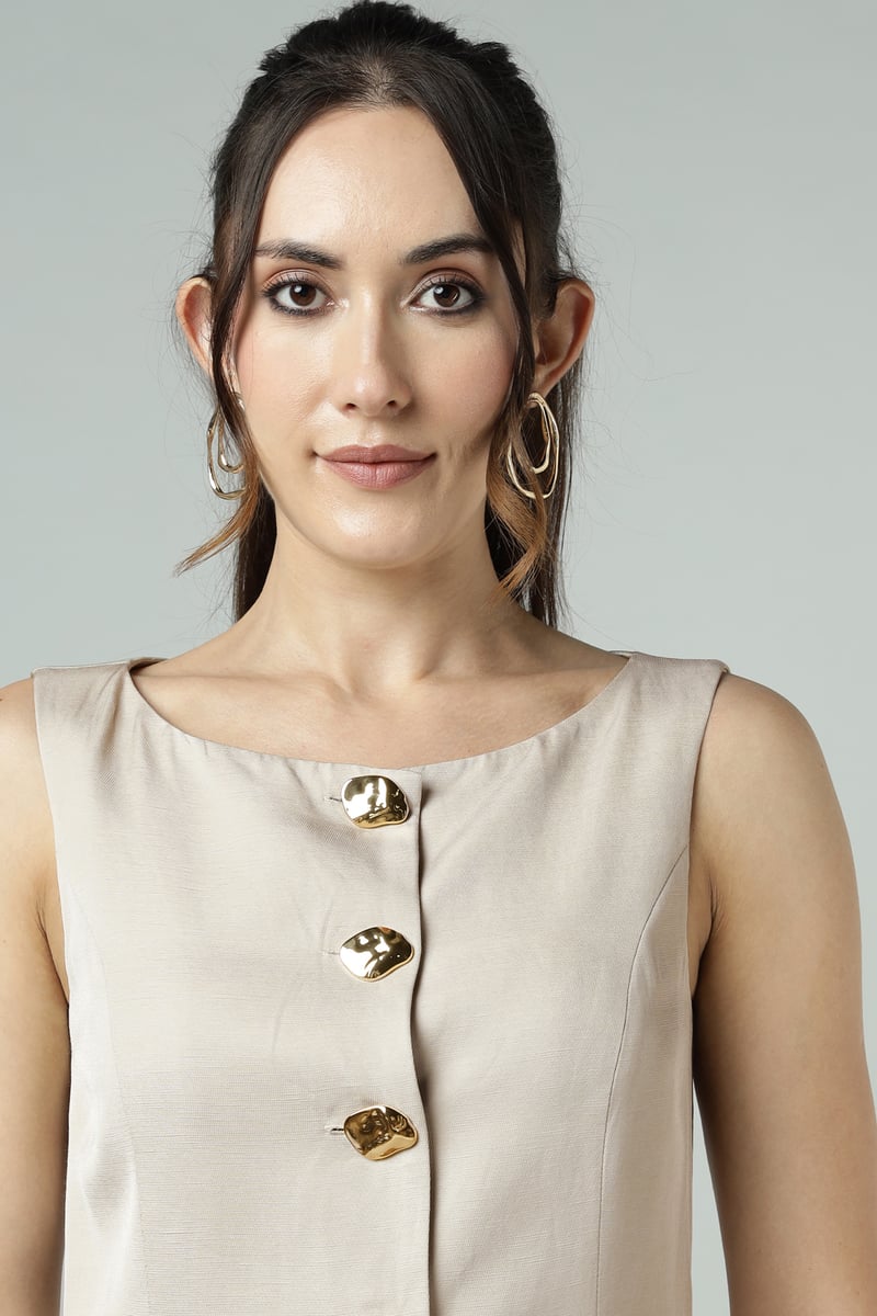 Champagne Tailored Slim-Fit Statement Button Waistcoat