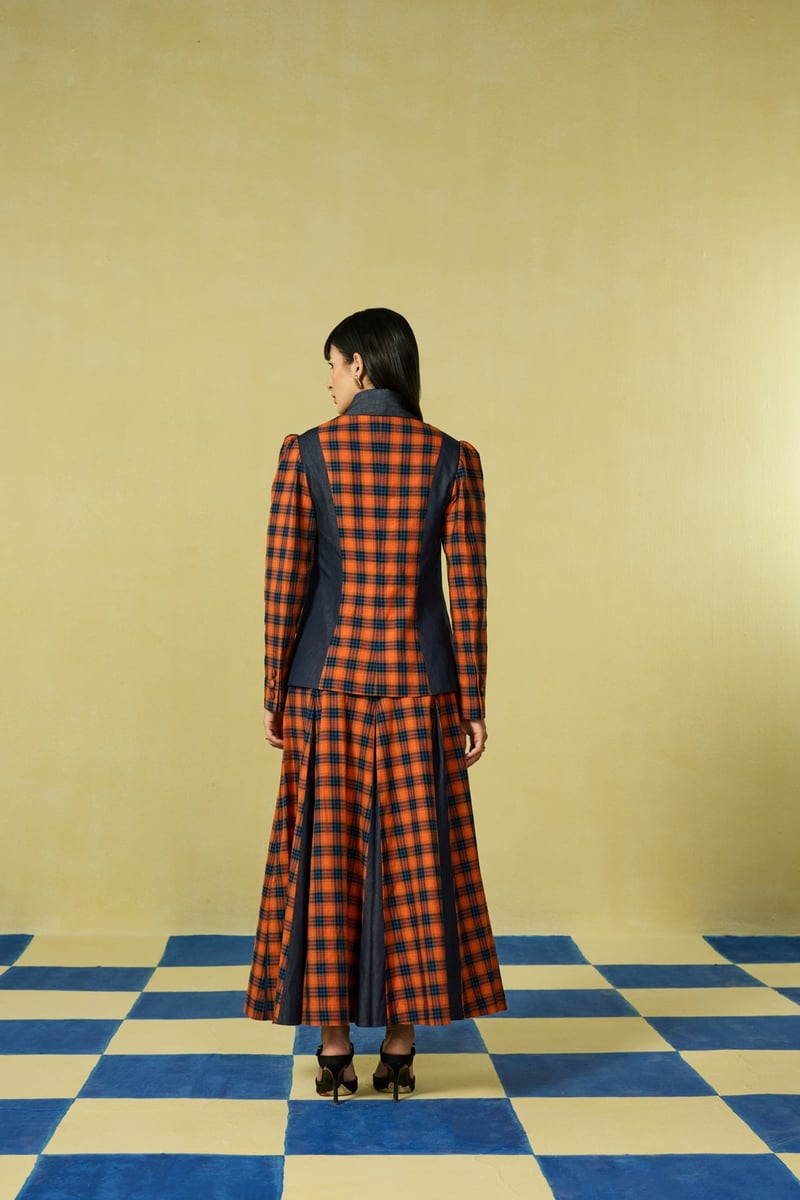 Orange and Navy Check Tailored Co-ord Set